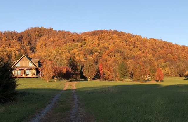 Hand hewn log cabin with beautiful views of the Blue Ridge Mountains