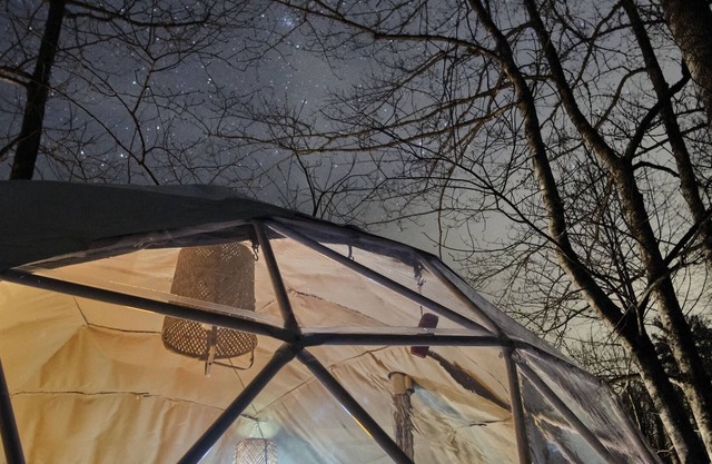 Heated Treehouse DOME w/ creek & cargo net hammocks!!!