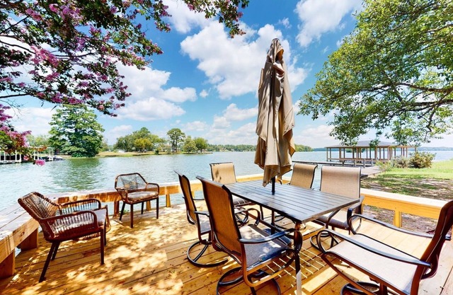 Lake house with pier and grill