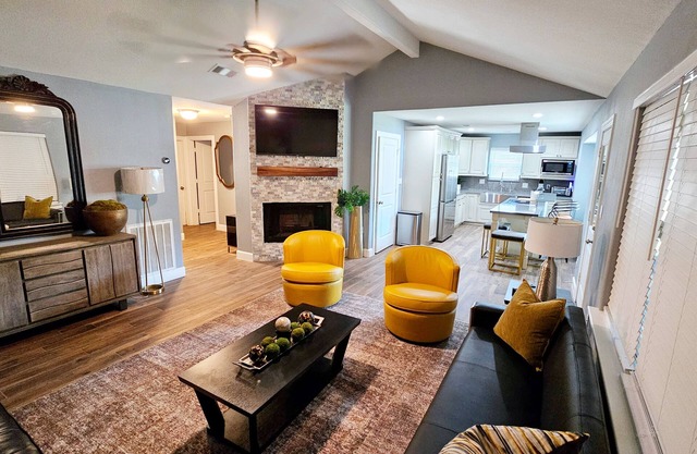 Mama’s Modern House is family and pet friendly, large yard, quartz countertops