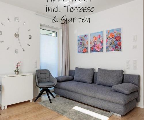 Modernes Apartment mit Terrasse & Garten, Parkplatz & Self-Check-in