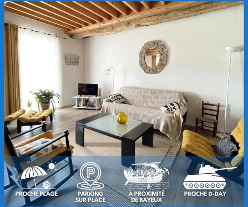 Nid de pie Grand duplex lumineux cadre verdoyant calme à 5 mn de la mer près Port en Bessin, Bayeux, Omaha Beach,