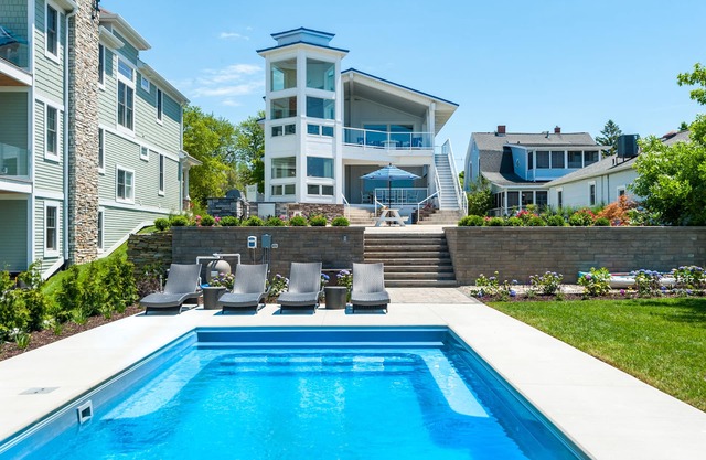 Panoramic Lake Michigan View w/Pool/Firepit/Outdoor Kitchen/Private Beach Access