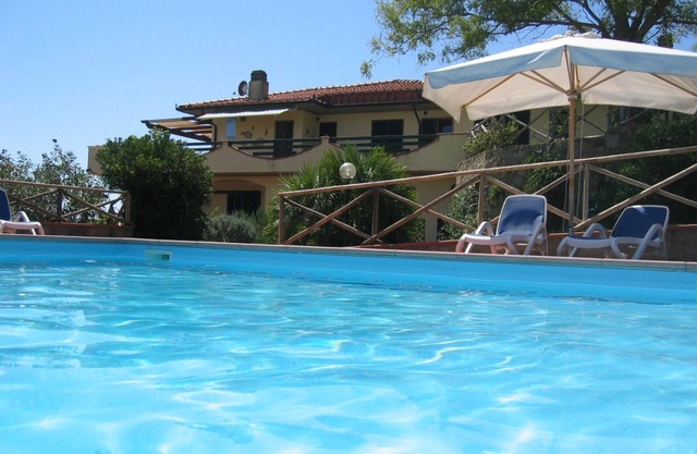 Part of a beautiful villa with pool and garden, 4km from the sea