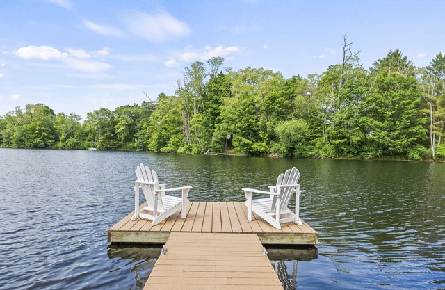 Quiet lake front home with private beach