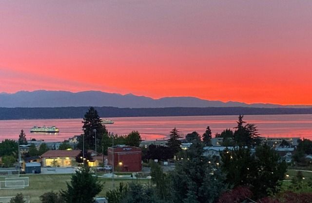 Quiet Puget Sound view home near downtown Edmonds with a fireplace