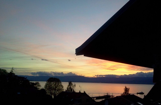 Restored fisherman's house View of Lake Geneva on the port of Thonon Rives
