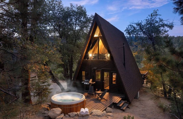 Romantic A-Frame Cabin w/Hot Tub, Fire Pit, Boulders, Fireplace, Hiking, BBQ