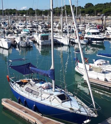 Sailboat land and sea, vegetated