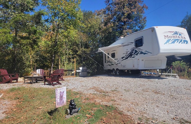 Smokey Mountain hideaway camper with waterfall