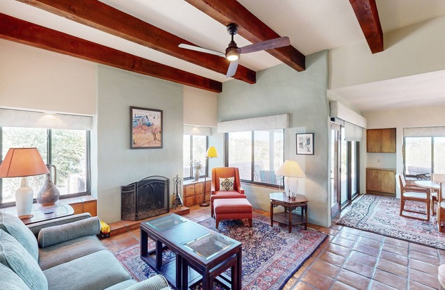 Southwestern home with mountain views, grill, shared pool
