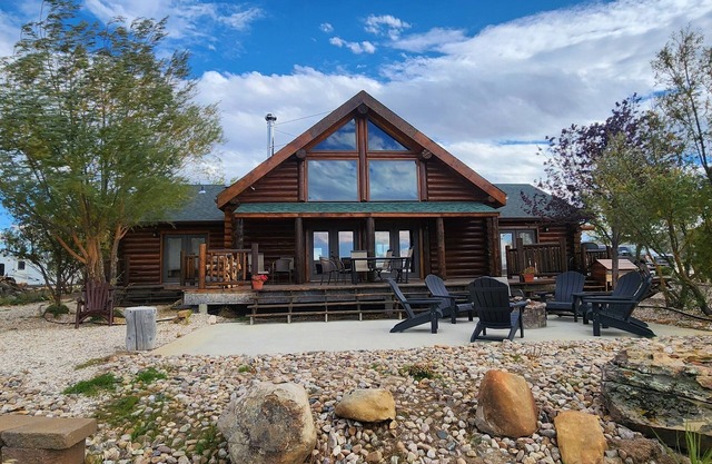 Spacious and secluded cabin overlooking North Platte River valley.
