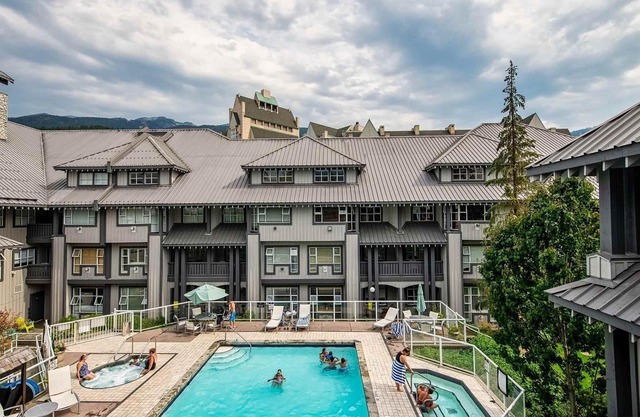 Spacious Glacier Lodge condo with true ski-in/ski-out access and large pool and hot tubs.