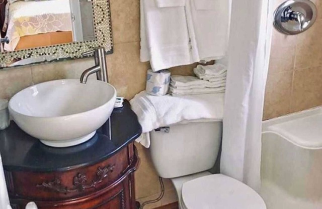 Two double bed studio with full kitchen on 2nd floor .