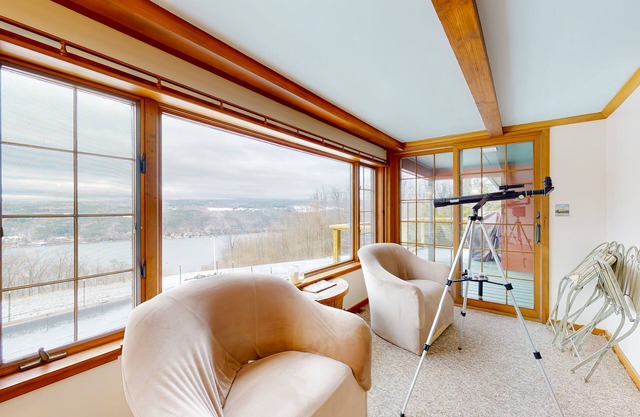 Water view home with a wood stove, grill, firepit, & washer/dryer - dogs ok