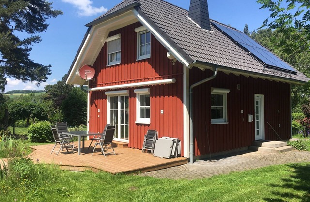 Wellness Swedish house Rhön with sauna, swimming pond and wood-burning stove
