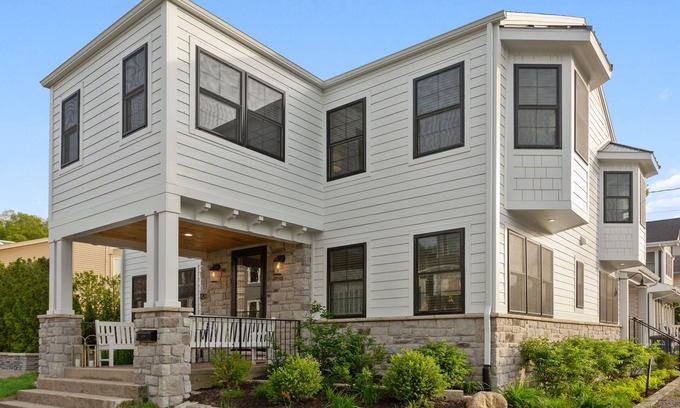 Michigan City House | 100 steps to Lake Michigan beach, private paved courtyard, gas fire pit.