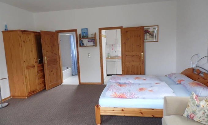 Altenholz-Klausdorf Apartment | Apartment 1, shower, toilet, living room/bedroom - Apartment Wall