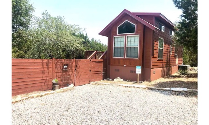 Austin Cabin | Armadillo cabin in a boutique gated tiny home resort with pool!