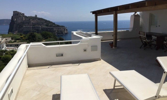 Ischia Porto Apartment | Attic room with terrace and lots of views