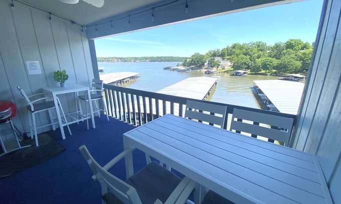 Osage Beach Condo | B Lakefront! Remolded Boat Slip Ramp, Patio Views, Sleeps 4, Pool, Kitchen WI-FI