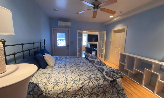 Boalsburg Apartment | Boalsburg Village King Suite- living room and bedroom- minutes from PSU.