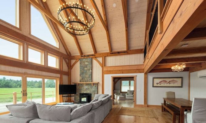 Morrisville House | BRAND NEW Modern Timber-frame Oasis: 4BR Home Near Stowe with WiFi, fitness room