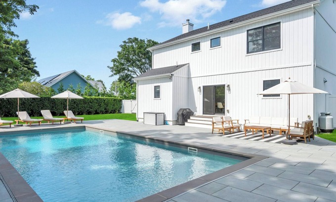 Greenport West House | Chic North Fork Getaway with Resort-Style Pool & Stylish Interiors