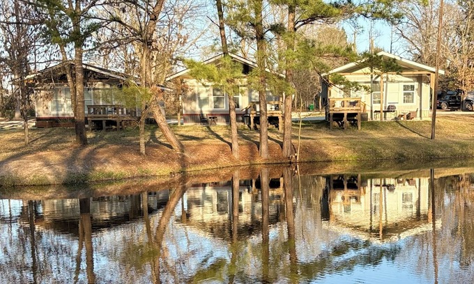 Lufkin Cabin | Chicken Coop Waterfront Cabin on Stocked Pond