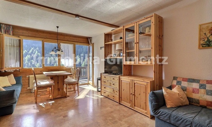 Grimentz Apartment | Comfortable studio for 2 to 4 people, living room with 2 beds and 2 divan beds, kitchen area with di
