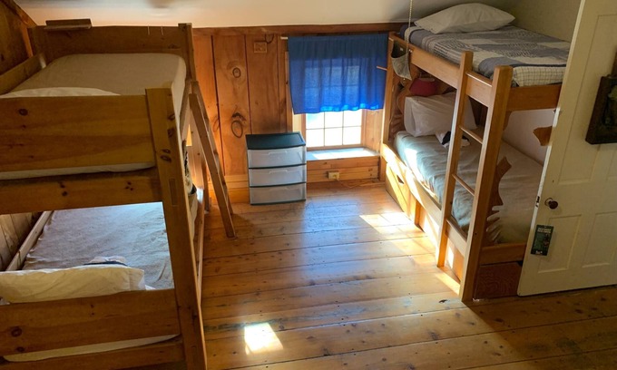 Rowe Bed & Breakfast | Cozy Retreat in Historic Farmhouse, Charming Bunk Bed Room,- Owl Dorm