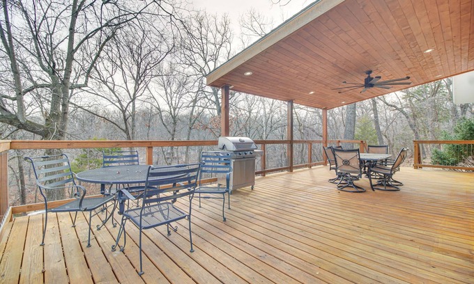 Afton House | Deck + Kayaks: Grand Lake of the Cherokees Home