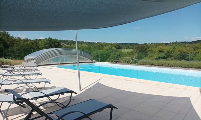 Saint-Martin-de-Fressengeas House | Domaine de la Rebière 15 pers 6 rooms swimming pool 6x12, spa, sauna, fitness, yoga