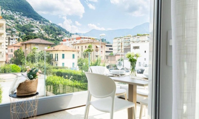 Lugano Apartment | Elegant new Apt with AC, private balcony & garage