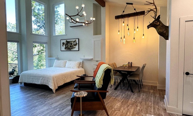 Sylvan Shores Cabin | Firefly1 - luxury treehouse, hot tub, lake access, ample parking, full kitchen