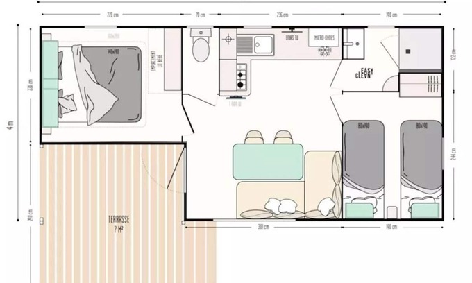Les Conches House | Flower Camping Les Dunes * - Mobil Home Standard 22m2- 2 bedrooms - Small terrace + TV 4 persons