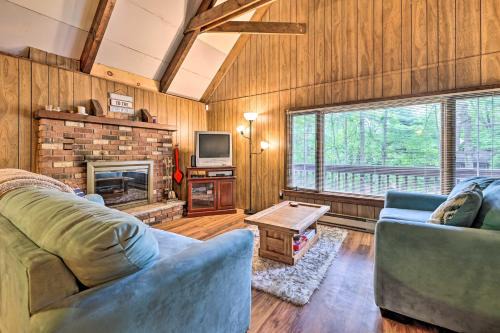 Pocono Lake House | Game Room and Fire Pit Tree-Lined Pocono Lake Cabin