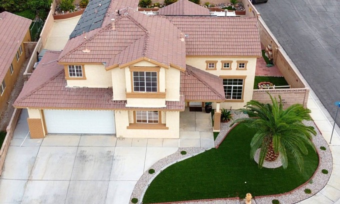 North Las Vegas House | Gorgeous home: king bed, private pool and spa, 85in TV, dart game, EV charger