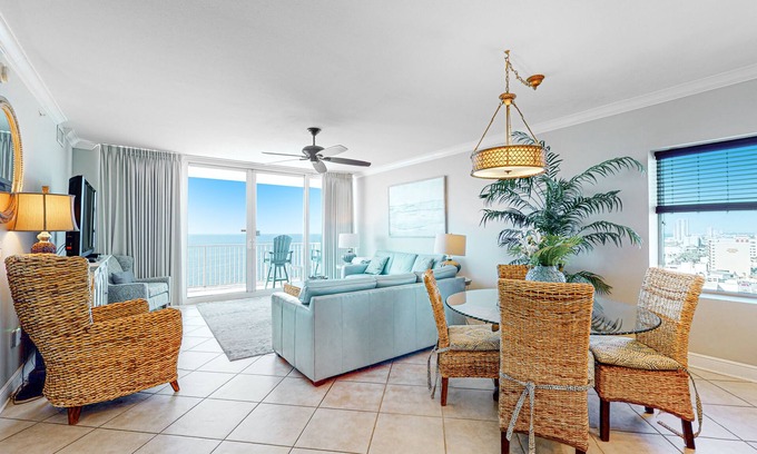 Gulf Shores Condo | Gulf-front condo with pool, sauna, washer/dryer, cable, & central AC