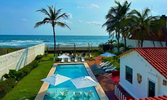 Cuyutlan House | HUGE BEACHFRONT GATED HACIENDA w/CASITA, POOL sleeps 18 VRBO Rated #1
