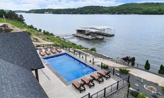 Sunrise Beach House | Lakefront Home with Private Pool and Dock! Close to the Cave with Huge Views!