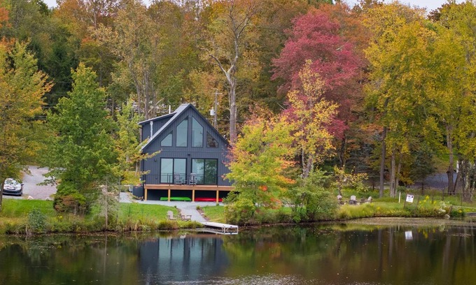 Gouldsboro House | Lakefront Modern Chalet with Multiple King Beds