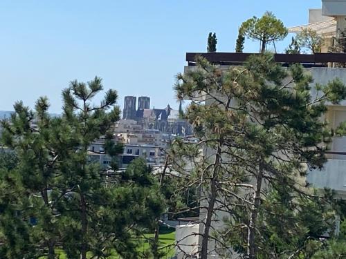 Reims Apartment | Le Mun,3 étoiles-T2-60m2-balcon-parking-wifi-linge-produits-face à la gerdarmerie-vue cathedrale