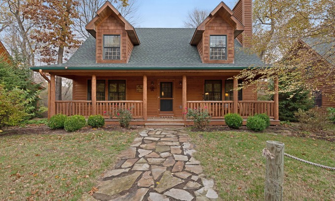 Saugatuck Cabin | Log Cabin-Style Home with Private Hot Tub and Close Proximity to the Lake