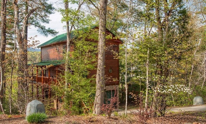 Lake Lure House | Log home on the river with mountain views