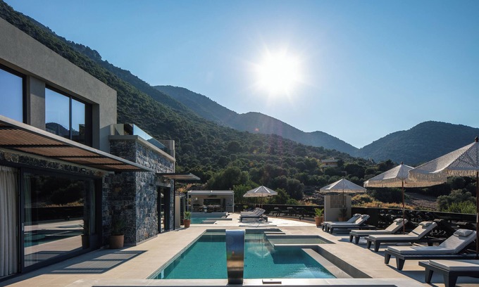 Geropotamos Villa | Luxury Estate with Sea Views, Fire Pit & near beach