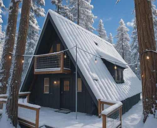 Sierra Cedars House | Modern Black A-frame Overlooking A Meadow W Ac!