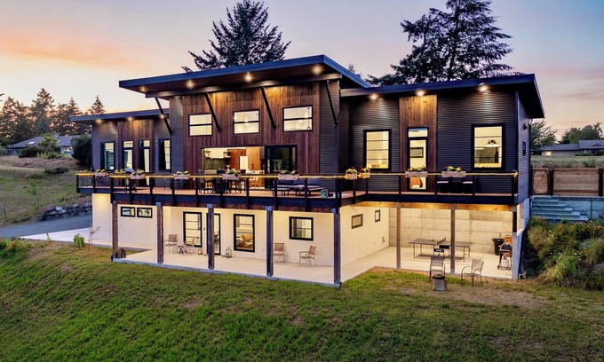 Sequim House | Modern Chalet Lux Home with Mnt Views, Hot Tub & EV Charger