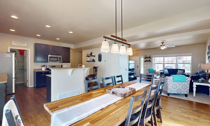 Fountain House | Modern home with fenced yard, firepit, foosball & WFH desks