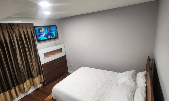 Northeast Edmonton Apartment | Modern luxury private suite w/modern bar, cozy washroom and bedroom -no stairs